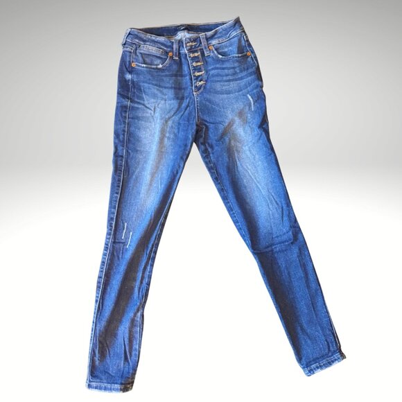 Just USA Dark Wash Straight Leg Jeans Size 28 Button Fly Excellent Condition - Picture 1 of 3